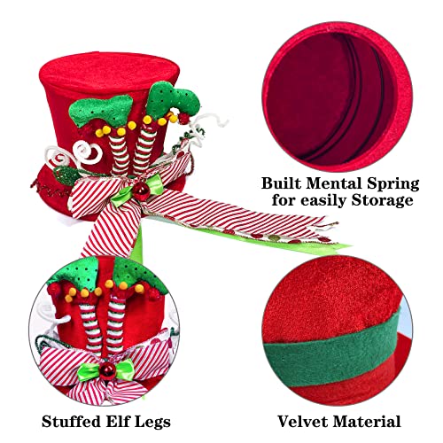 Lordaeron Red Velvet Christmas Tree Topper Hat with Elf Legs & Bowknot