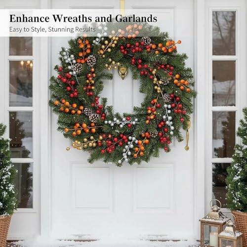 28 Pcs Artificial Holly Berry Stems for Holiday Decor, Reusable Christmas Wreaths & Centerpieces