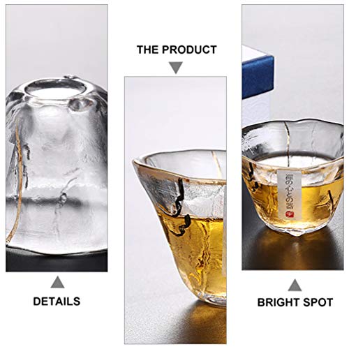 Japanese-Style Glass Sake Cups Set of 4 with Gold Rim - 2.75 Inch Drinking Glassware for Tea, Spirits, Water