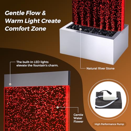 63-inch Indoor Floor Standing Bubble Wall Fountain with LED Color Lights