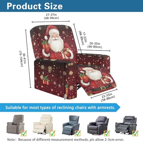 Cugasmaru Christmas Santa Recliner Chair Cover 4-Piece Slipcover Elastic Fitted Protector