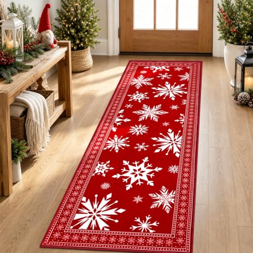 ASPMIZ Red 2x6 Christmas Snowflake Area Rug Runner Non-Slip Floor Mat