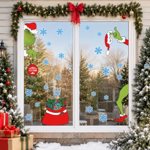 Christmas Door Stickers - 6 Sheets Double-Sided Window Decals for Doors & Glass