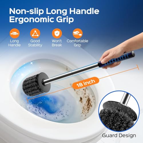 Compact Toilet Bowl Brush and Holder Set, Rustproof Stainless Steel Base, Silver