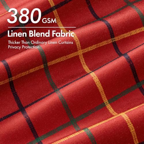 MIULEE Red Plaid Gingham Curtains 2 Panels 52W x 95L - Farmhouse Window Drapes