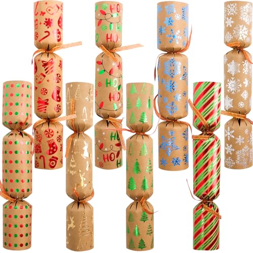 Ceiba Tree Kraft Gold Foil Christmas Crackers 8 Pcs Prefilled Party Favors
