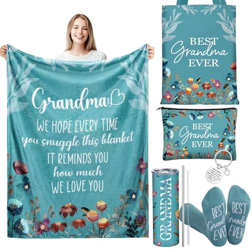 Geiserailie 6-Piece Grandma Gift Set with Blanket, Tumbler & Socks (Vibrant Style)