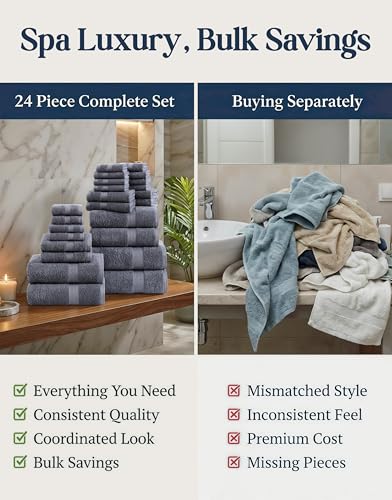 LANE LINEN 100% Cotton 24-Piece Bathroom Towel Set - Soft & Absorbent
