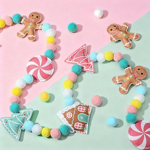 Gingerbread Felt Ball Garland 8.2 ft Candy-Colored Christmas Banner with Pom Poms