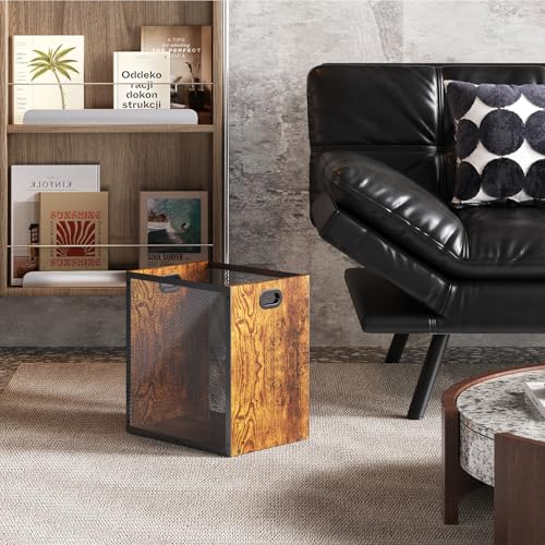 Industrial Retro Wood and Iron Trash Can 4.5 Gallon Wastebasket