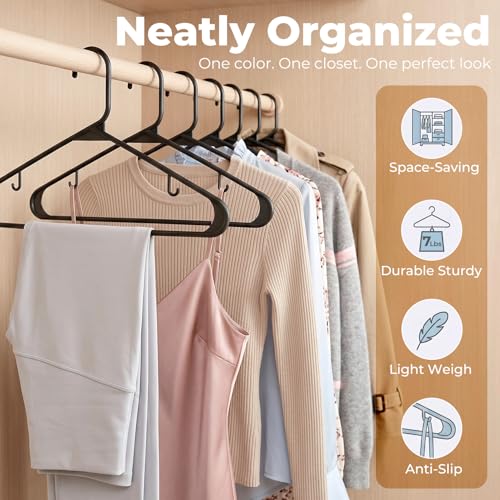 Black Plastic Clothes Hangers 60 Pack, Slim Space-Saving Hangers