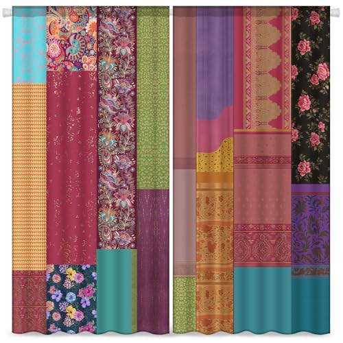 Multicolor Indian Silk Blend Sari Curtains - 2 Panels 84x42 Inches