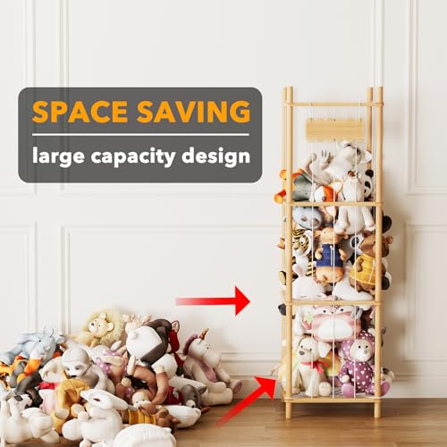 Stuffed Animal Storage Organizer - Tall Wooden Plush Toy Zoo Holder