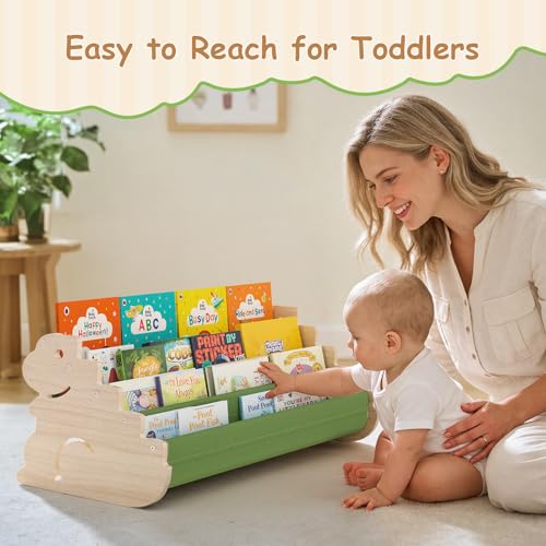 4-Tier Montessori Kids Bookshelf - Wooden Toddler Book Storage Display