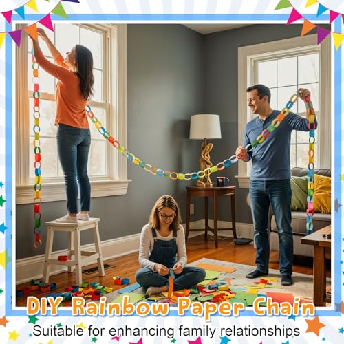 240-Piece Paper Chain Garland Kit with Mirror Star Banners for DIY Parties