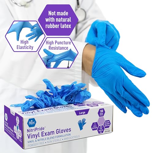 Blue Nitrile/Vinyl Blend Disposable Exam Gloves - Large, 100 Count