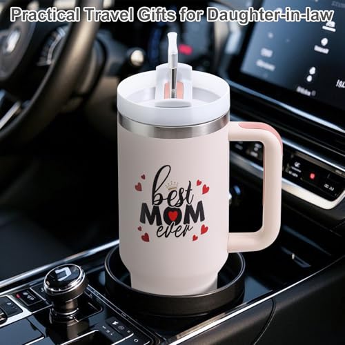 Best Mom Ever Tumbler 40oz with Handle, Lids & Straws - Gift for Mom