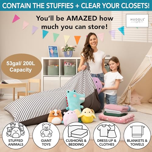 XL Stuffed Animal Bean Bag Storage Chair Cover - Washable Cotton Canvas