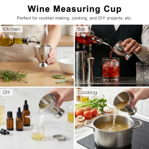 Melunira Silver Graduated Cocktail Jigger 1-6 oz with Drip-Free Spout, Heavy Duty Stainless Steel