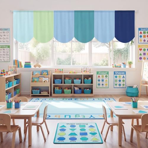 6-Piece Colorful Classroom Curtains, 36 x 24 Inch Pastel Window Drapes
