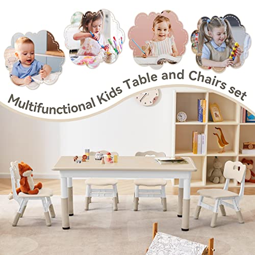 Adjustable Kids Study Table and Chair Set with Graffiti Desktop