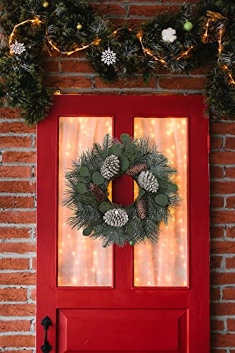 DILATATA 18-Inch Christmas Wreath with Flameless Candles & Glass Holder - Rustic Holiday Centerpiece, Detachable Design, Artificial Evergreen Decor (Variation #2)