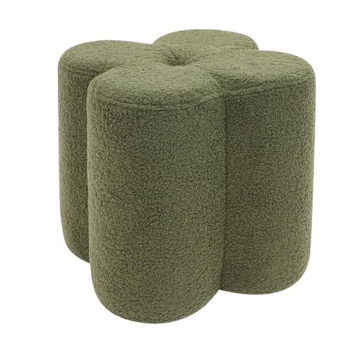 Flower Shaped Plush Pouf Ottoman - Soft Teddy Fleece Footrest Stool