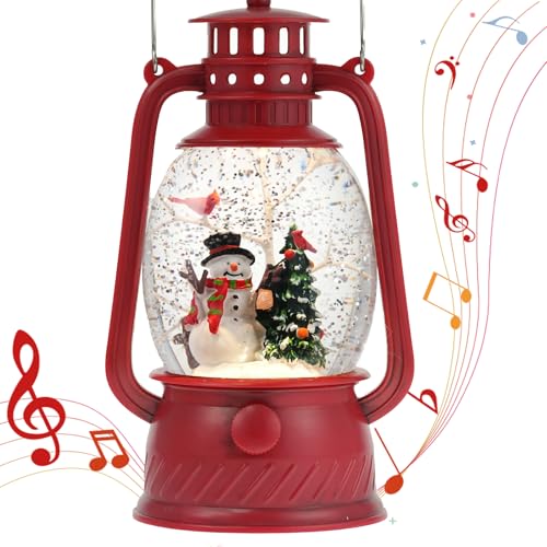 Lighted Musical Snowman Snow Globe Lantern with 6-Hour Timer