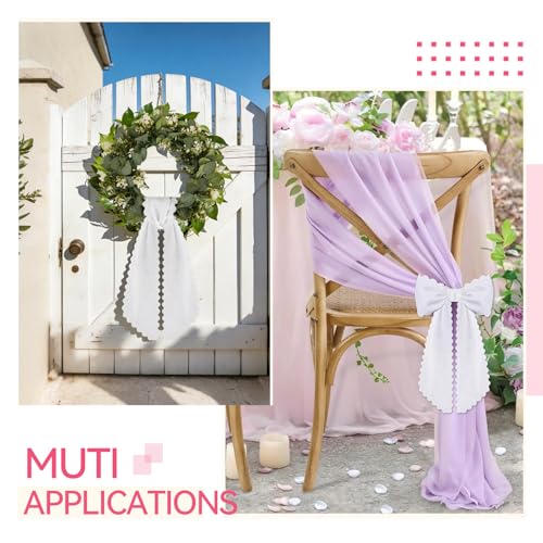 2-Piece Scalloped Wreath Sash, White Decorative Ribbon for Front Door Decor