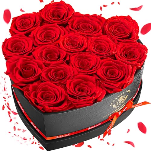 16-Piece Preserved Red Roses in Heart Box - Eternal Flower Gift Set