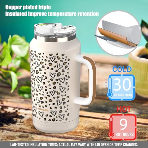64 oz Insulated Stainless Steel Tumbler with Handle and Leak-Proof Straw