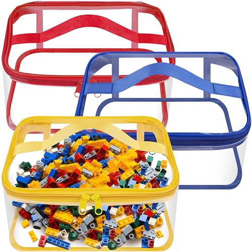 3-Piece Clear PVC Toy Storage Bags with Handles and Zipper, 9.4-inch