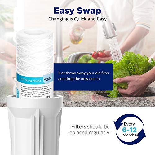 5 Micron 10" x 2.5" String Wound Whole House Water Filter Cartridges - 6 Pack