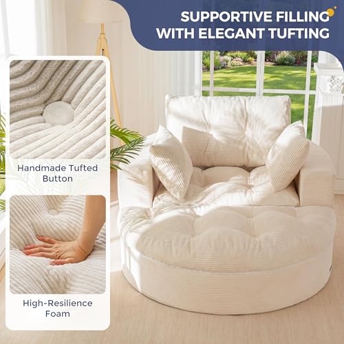 Oversized Round Chaise Lounge Sofa with Ottoman and 3 Pillows
