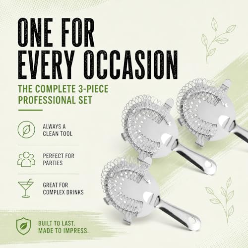 Notana 3-Pack Stainless Steel Hawthorne Cocktail Strainers for Bartenders and Home Bars