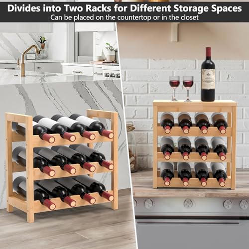 24-Bottle Bamboo Wine Rack, 6-Tier Freestanding Floor Wine Storage Shelf
