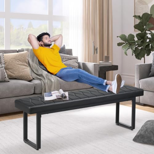 58-Inch Padded Faux Leather Bench Set of 2 - Modern Cushioned Dining Bench