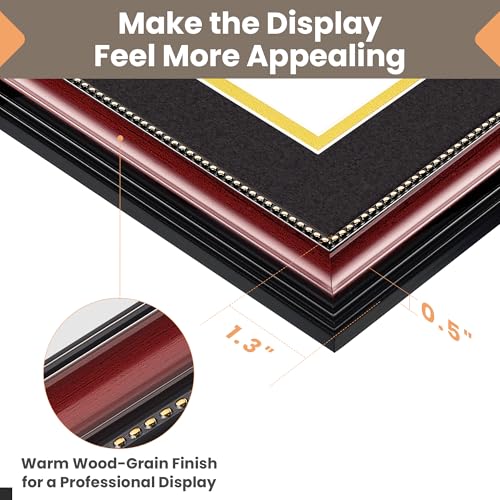 Wood Grain Diploma Frame 11x14 with Double Mat - Fits 8.5x11 Certificate