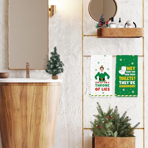 Cheroloven Funny Elf Towels 2 Pack Toilets—Buddy the Elf Kitchen & Bath Hand Towels, 23.6 x 15.7 in, White