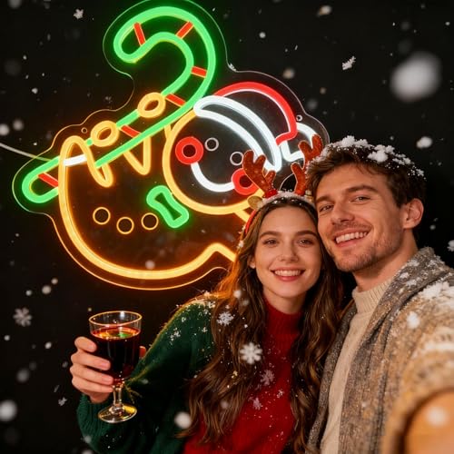UHEBU Gingerbread Man & Candy Cane Whimsical LED Neon Sign - Christmas Home Decor