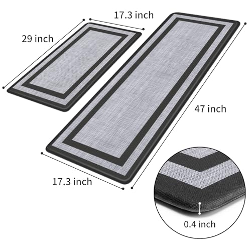 Anti-Fatigue Kitchen Mat Set of 2 - Cushioned Non-Slip Standing Floor Rugs