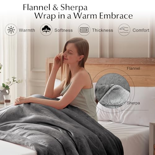 King Size Electric Heated Blanket with Dual Control, 100x90 Flannel & Sherpa