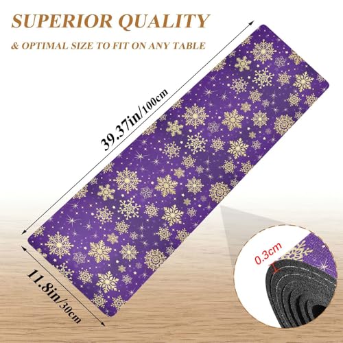 Winter Violet Purple Snowflake Trivet Table Runner 40in - ALAZA