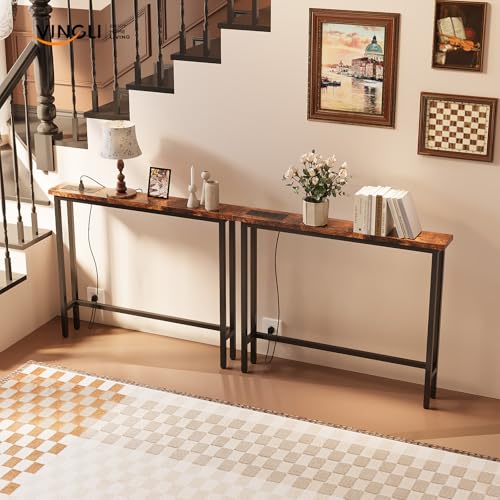 79-Inch Narrow Console Table with Power Outlets and USB, 2-Pack