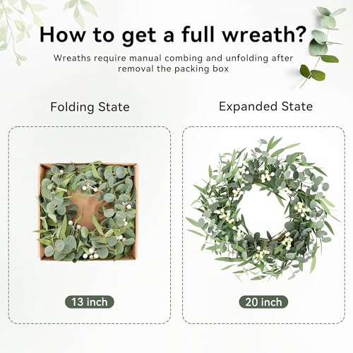 20-Inch Eucalyptus Wreath for Front Door, Artificial Greenery for All Seasons