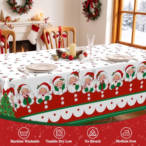 Miffrank Santa Claus Christmas Tablecloth 60 x 84 Inch Waterproof Wrinkle-Resistant Farmhouse Holiday Decor