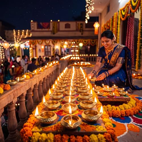 70 Pcs Brass Kuber Diya Oil Lamps for Diwali Decoration