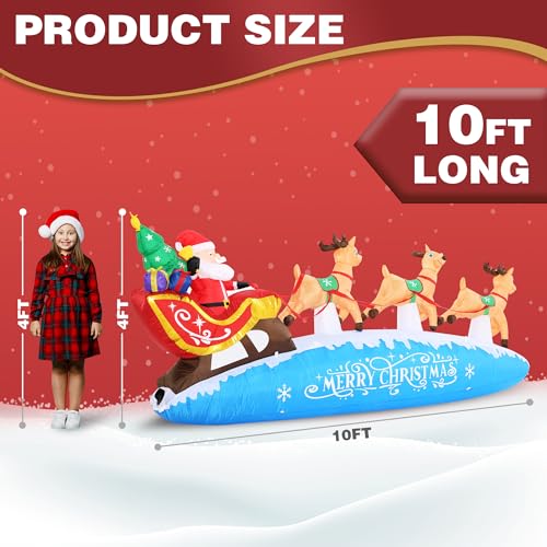 Funflatable 10 FT Santa Sleigh & Reindeer Christmas Inflatable Outdoor Decor