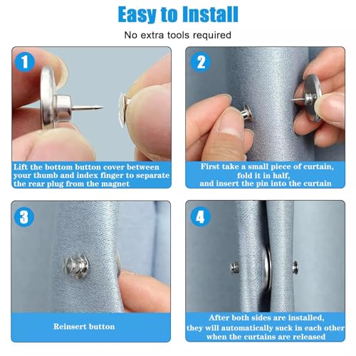 20 Pairs Magnetic Curtain Clips with Pins - Anti-Slide Blackout Weights