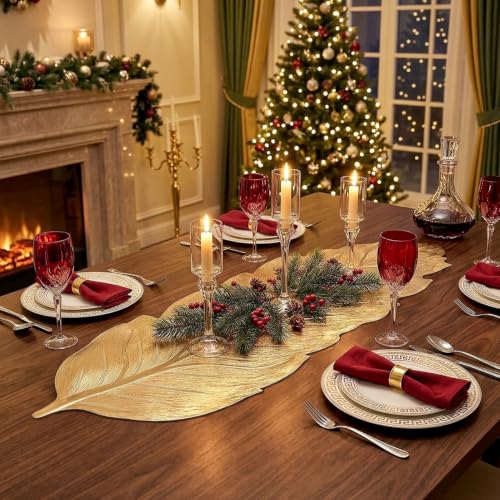 Evevda Gold Table Runner 36 In. with Gold Leaf Vinyl, Heat-Resistant